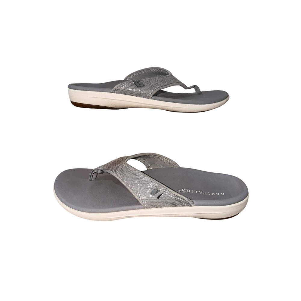 Revitalign Orthotic Grey Snakeskin Embossed Flip Flop Sandals Womens 9D Comfort